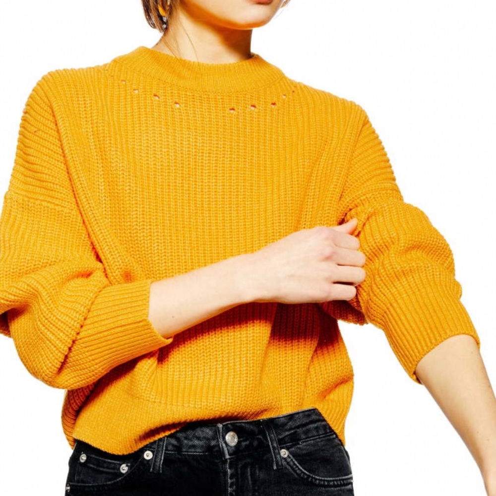 Topshop Mustard Yellow Pointelle Trim Sweater